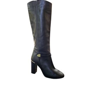Massimo Baldi Tall Black Leather Boots Gold Hardware Size 38 (8) Ankle side zip